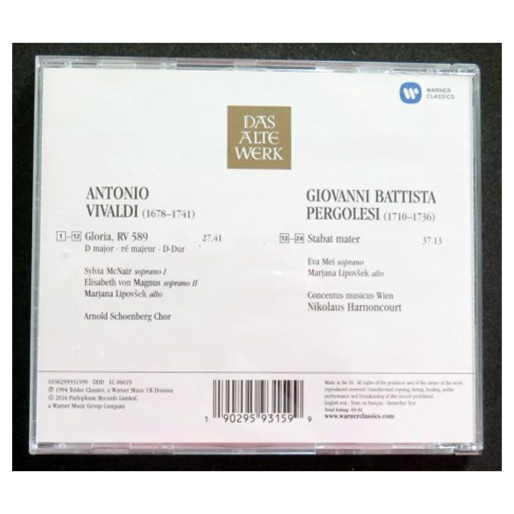 DISQUE CD VIVALDI Gloria & Stabat Mater