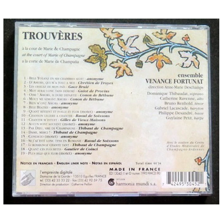 DISQUE CD Trouvères ensemble Venance Fortunat