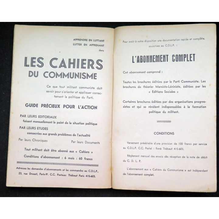 Rapport du Comité central X° congrès du Parti communiste 1937-1945 Juin 1945