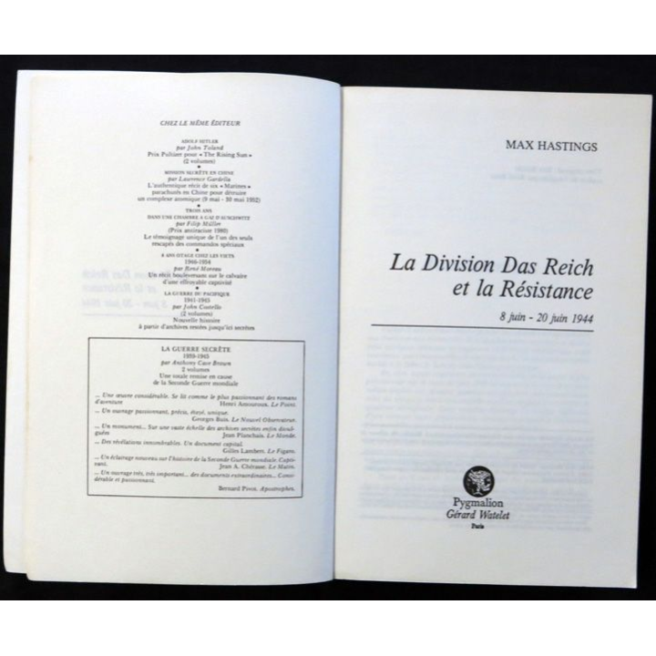 La division Das Reich et la Résistance de Max Hasting aux éditions Pygmalion
