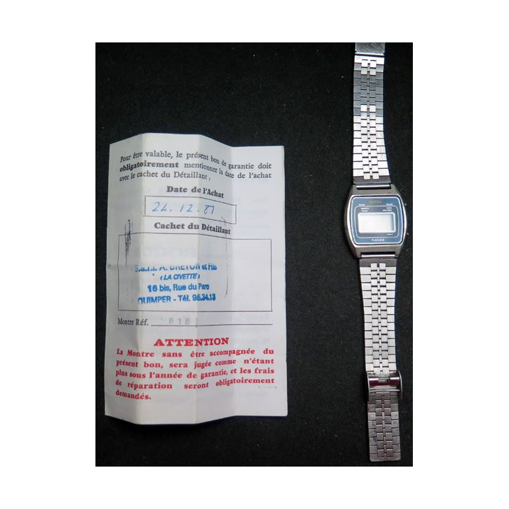 Montre Myon Flatline à quartz made in Hong Kong avec certificat d'achat 1981