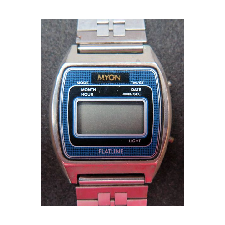 Montre Myon Flatline à quartz made in Hong Kong avec certificat d'achat 1981
