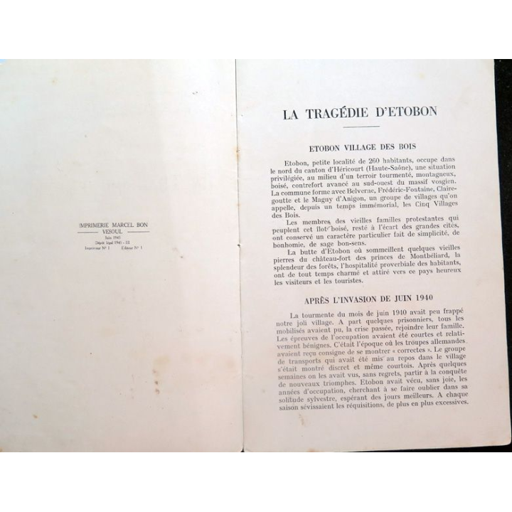 La Tradégie d'Etobon les crimes du fascisme nazi, par C. Perret, Maire d'Etobo