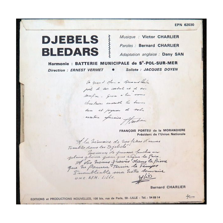DISQUE 45 TOURS : DJEBELS BLEDARS de Bernard Charlier