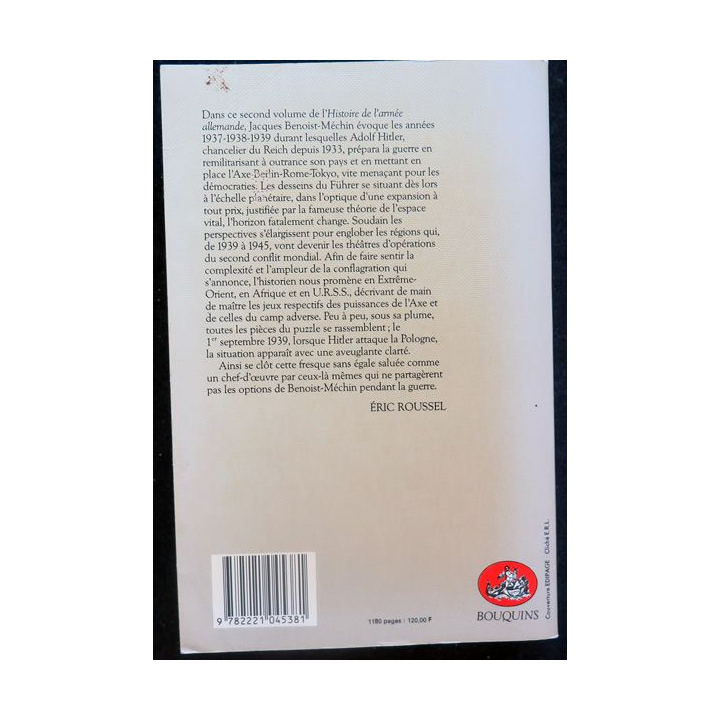 Histoire de l'armée allemande Tome 2 1937 - 1939 de benoist Méchin Bouquins