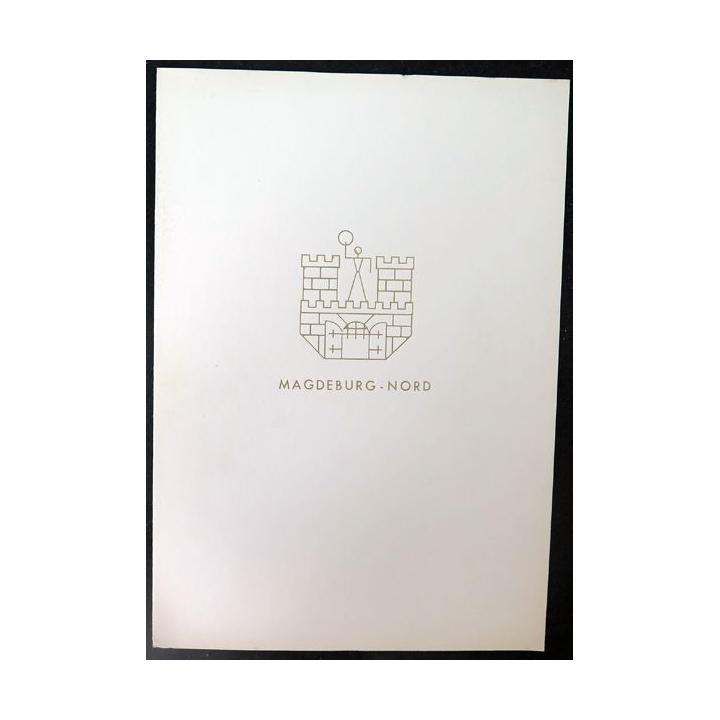 RDA : pochette cartonnée avec diplôme de la ville de Magdeburg Nord pour réalisations exceptionnelles