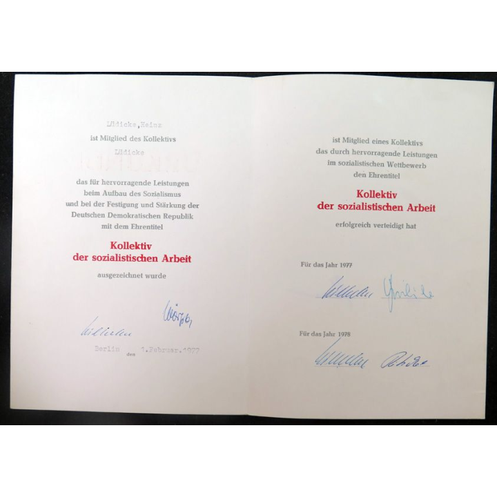 RDA : médaille et diplôme attribué de la médaille du travail collectif