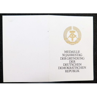 RDA : médaille et diplôme attribué de la médaille du 30° annniversaire de la Fondation de la RDA