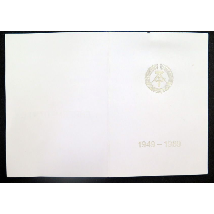 RDA : diplôme attribué de la médaille du 40° anniversaire de la Fondation de la RDA