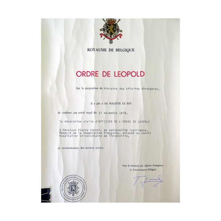 BELGIQUE : médaille de la croix d'Officier de l'Ordre de Léopold avec son diplôme attribué