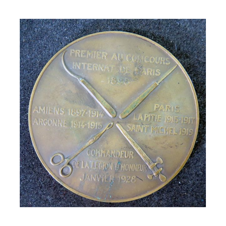 Médaille en bronze de Victor Pauchet Paris 1928 premier au Concours internat de Paris 1898