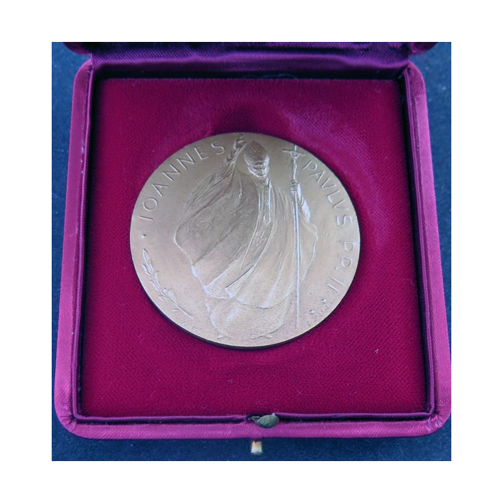 Médaille en bronze du pape Jean Paul II par Manfrini en écrin