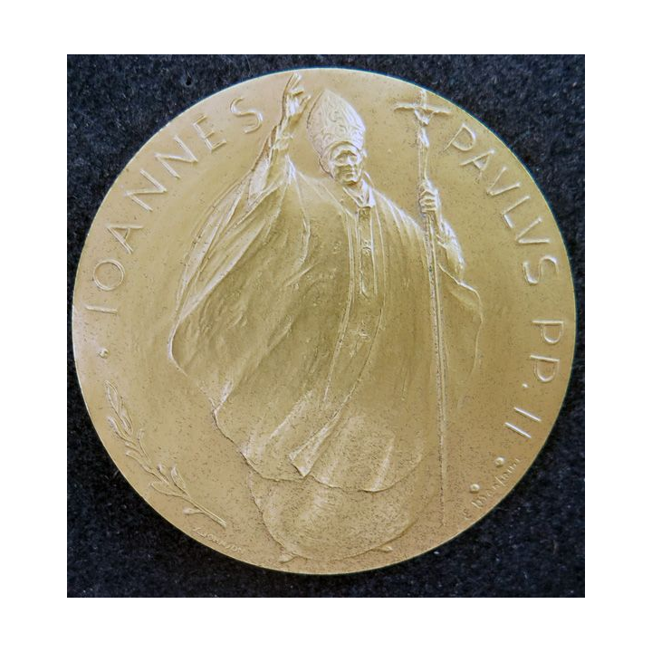 Médaille en bronze du pape Jean Paul II par Manfrini en écrin