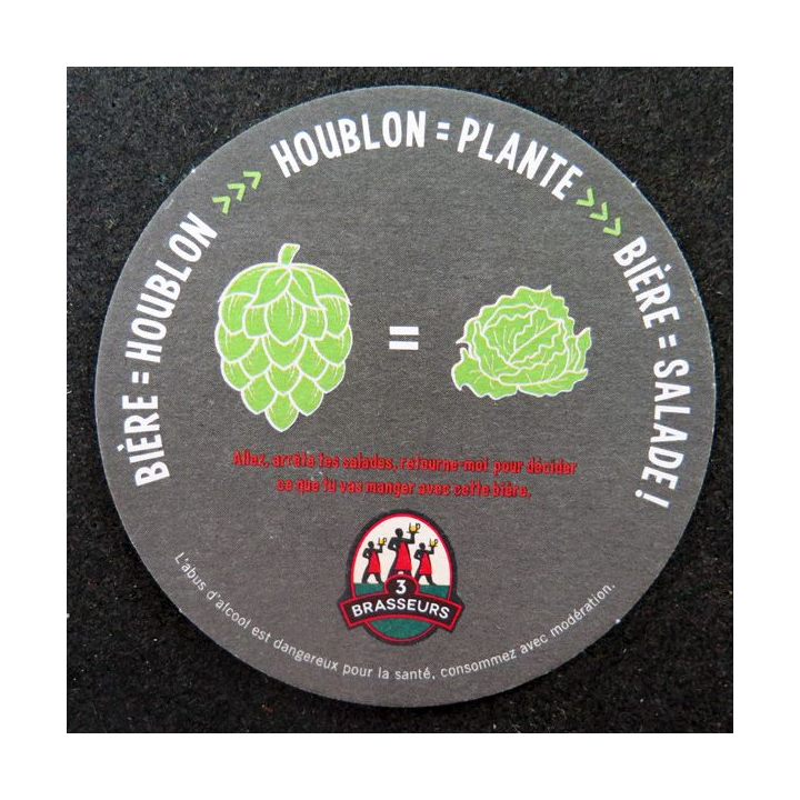 DESSOUS DE VERRE A BIÈRE des 3 brasseurs Bière salade diamètre 9 cm