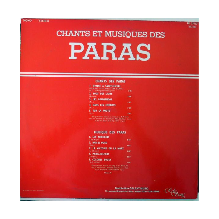 DISQUE 33 TOURS : Chants et Musiques des Paras volume 2 