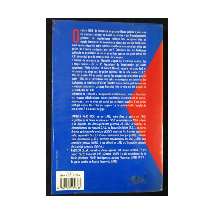 R.G. 20 ans de police  politique de Jacques Harstrich & Fabrizio Calvi aux Editions  Calman Levy