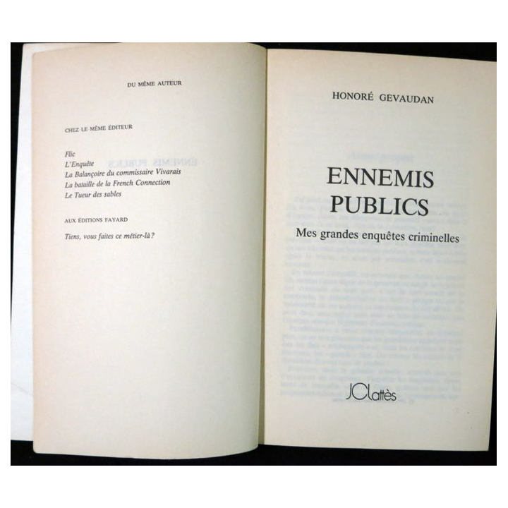 Ennemis publics de Honoré Gévaudan aux Editions JC Lattès