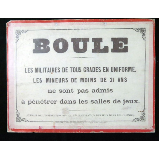 Affiche "Boule" Interdiction de Casino aux militaire.