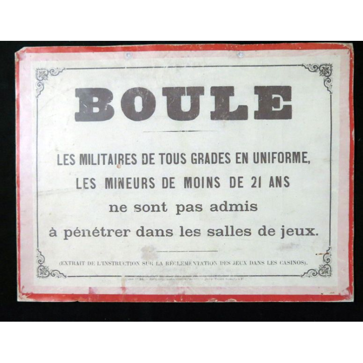 Affiche "Boule" Interdiction de Casino aux militaire.