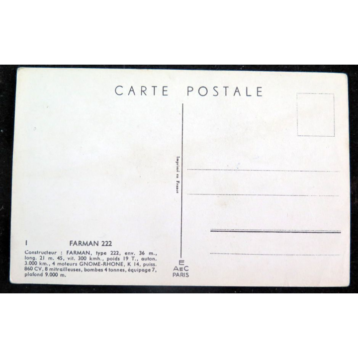 Carte postale dessin  de FARMAN 222 avions de Guerre 39-45 EAEC PARIS