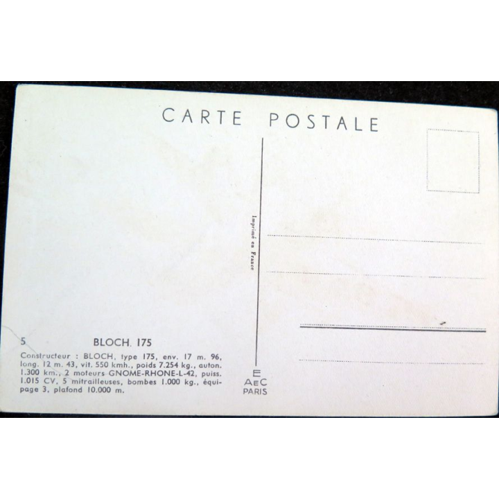 Carte postale dessin de BLOCH 175 avions de Guerre 39-45 EAEC PARIS