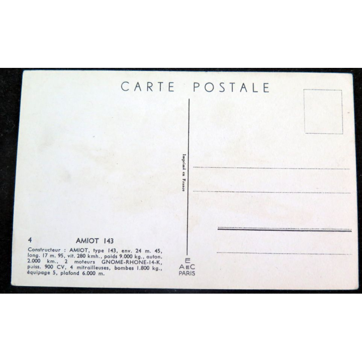 Carte postale dessin de AMIOT 143 avions de Guerre 39-45 EAEC PARIS