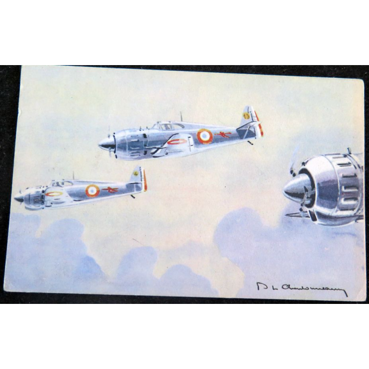 Carte postale dessin de BLOCH 152 avions de Guerre 39-45 EAEC PARIS