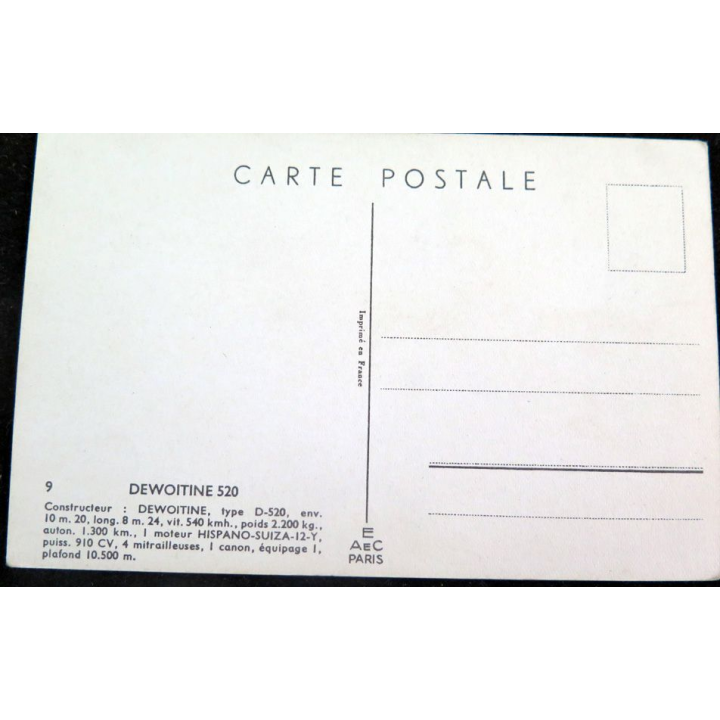 Carte postale dessin de DEWOITINE 520 avions de Guerre 39-45 EAEC PARIS