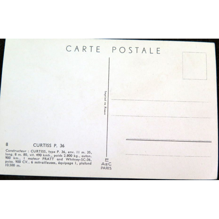 Carte postale dessin de CURTISS P. 36 avions de Guerre 39-45 EAEC PARIS