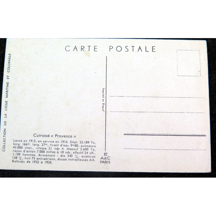 Carte postale dessin de CUIRASSÉ PROVENCE bateaux de Guerre EAEC PARIS