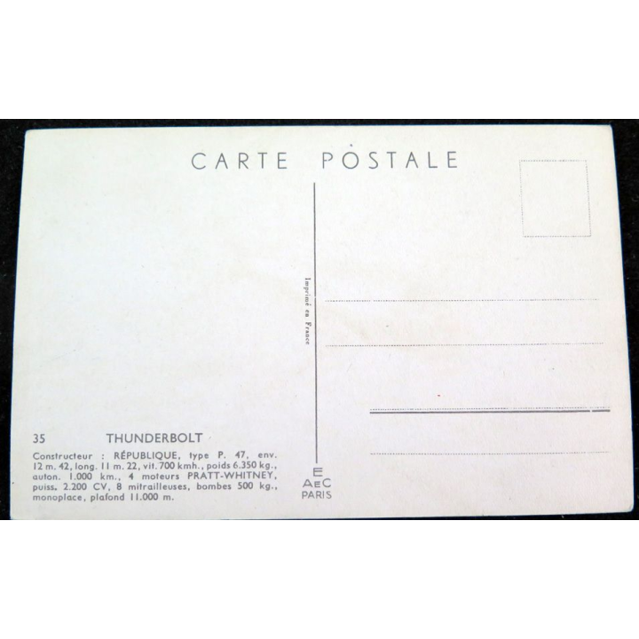 Carte postale dessin de THUNDERBOLT avions de Guerre 39-45 EAEC PARIS