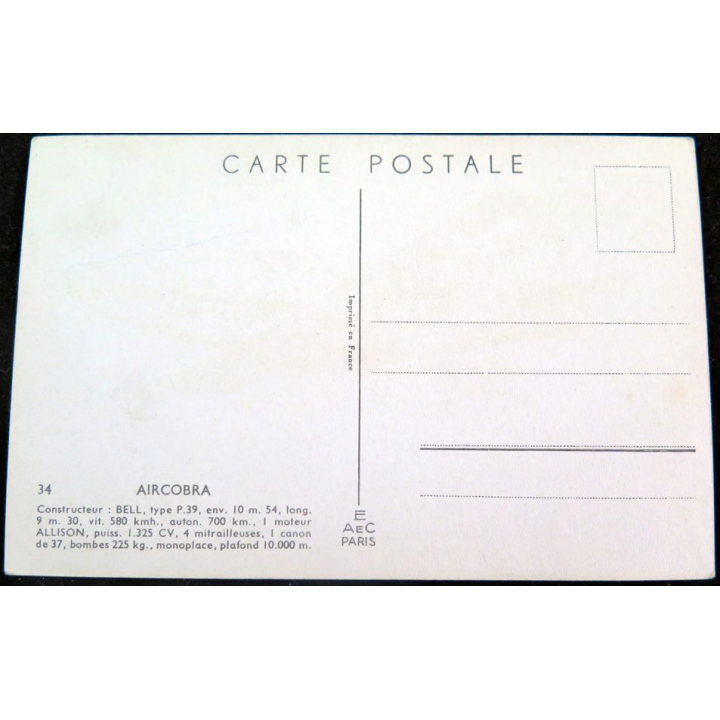 Carte postale dessin de AIRCOBRA avions de Guerre 39-45 EAEC PARIS