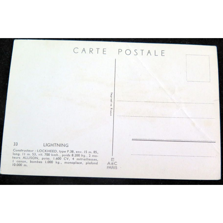 Carte postale dessin de LIGHTNING avions de Guerre 39-45 EAEC PARIS