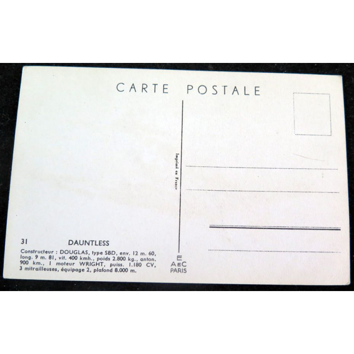 Carte postale dessin de DAUNLESS avions de Guerre 39-45 EAEC PARIS