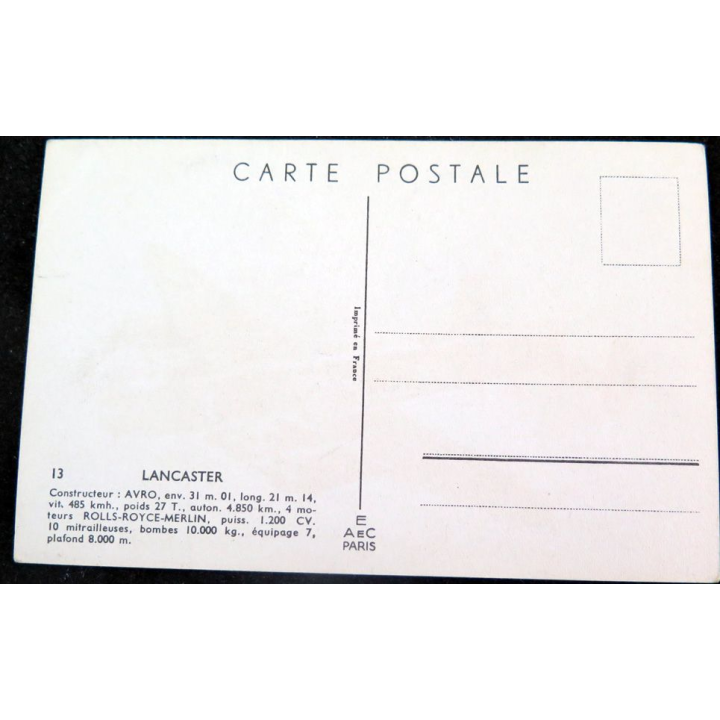 Carte postale dessin de LANCASTER avions de Guerre 39-45 EAEC PARIS