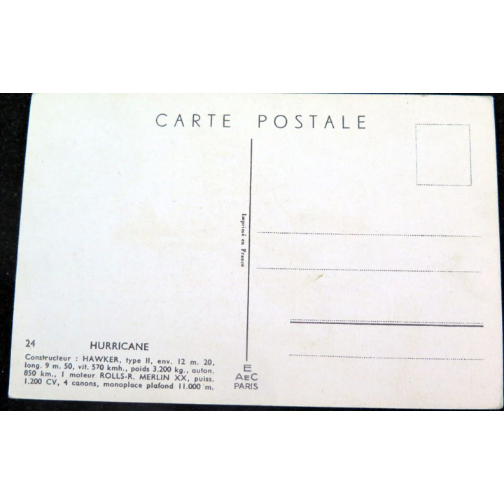 Carte postale dessin de HURRICANE avions de Guerre 39-45 EAEC PARIS