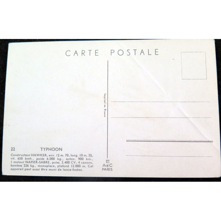 Carte postale dessin de TYPHOON avions de Guerre 39-45 EAEC PARIS