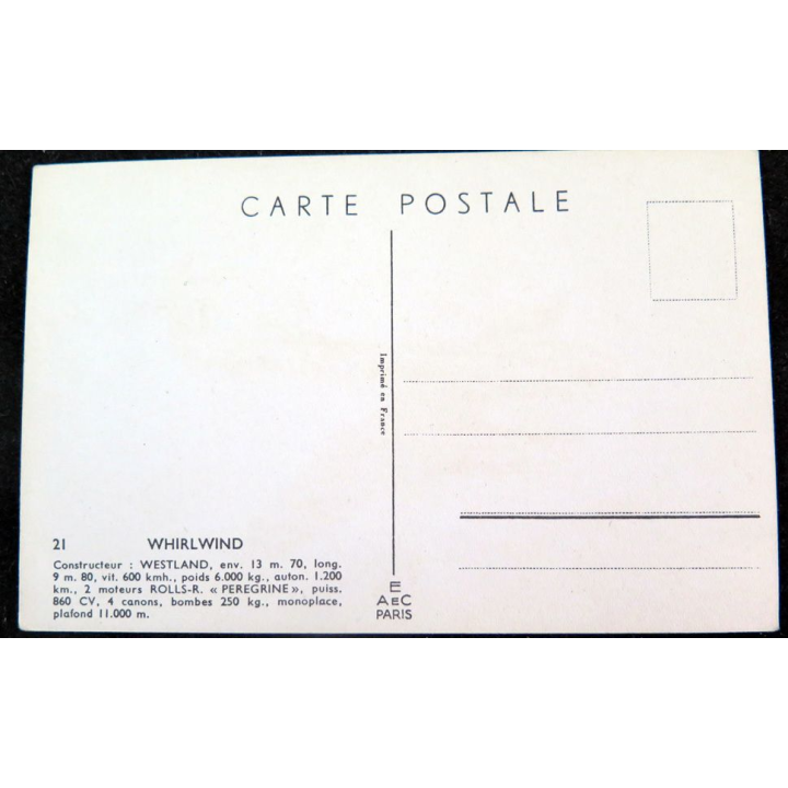 Carte postale dessin de WHIRLWIND avions de Guerre 39-45 EAEC PARIS