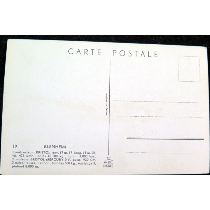 Carte postale dessin de BLENHEIM avions de Guerre 39-45 EAEC PARIS