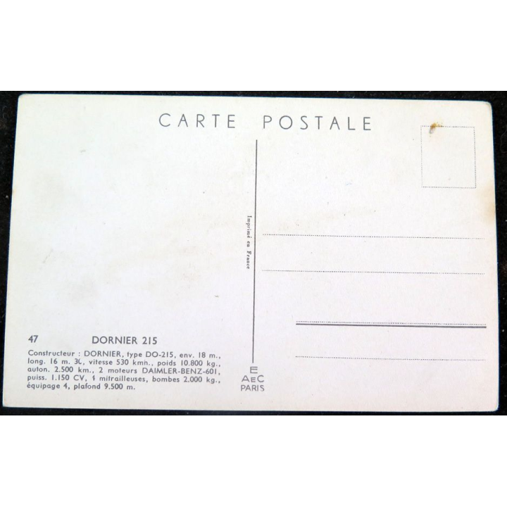Carte postale dessin de DORNIER 215 avions de Guerre 39-45 EAEC PARIS