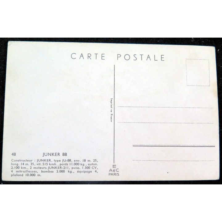 Carte postale dessin de JUNKER 88 avions de Guerre 39-45 EAEC PARIS