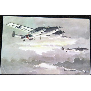 Carte postale dessin de MESSERSCHMITT 110 avions de Guerre 39-45 EAEC PARIS