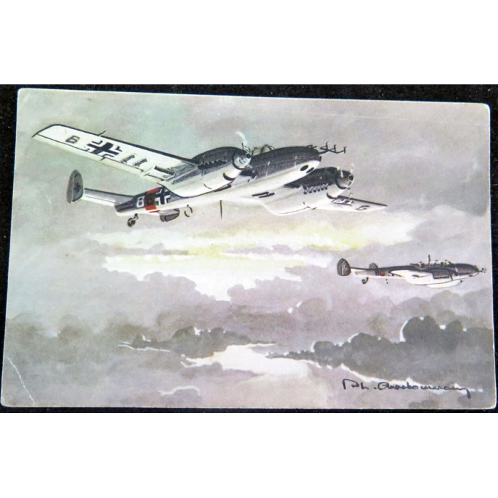 Carte postale dessin de MESSERSCHMITT 110 avions de Guerre 39-45 EAEC PARIS