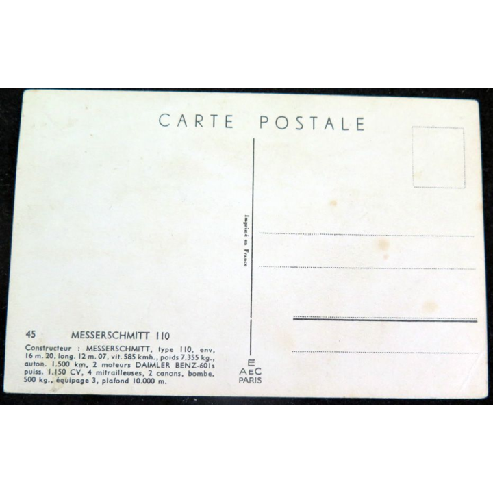 Carte postale dessin de MESSERSCHMITT 110 avions de Guerre 39-45 EAEC PARIS