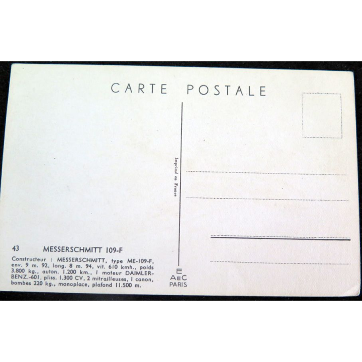 Carte postale dessin de MESSERSCHMITT 109-F avions de Guerre 39-45 EAEC PARIS