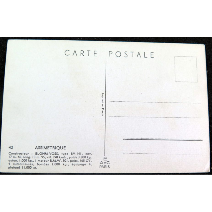 Carte postale dessin de ASSIMETRIQUE avions de Guerre 39-45 EAEC PARIS