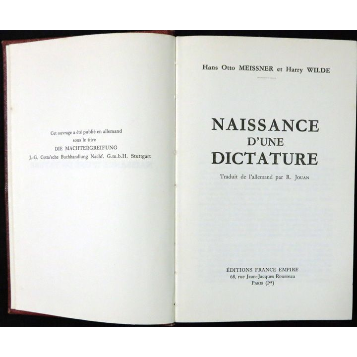 Naissance d'une dictature de Hans Otto Meissner & Harry Wilde aux Editions France-Empire