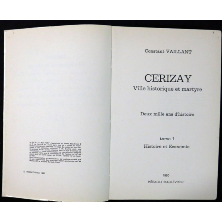 Cerizay ville historique et martyre tome 1 de Constant Vaillant aux Editions Herault Maulevrier