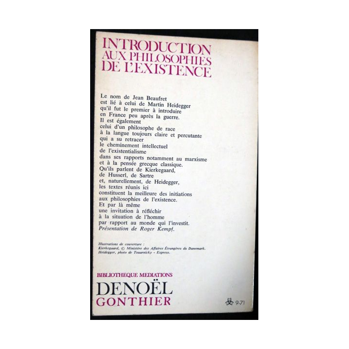 Introduction aux philosophies de l'existence de Constant Vaillant aux Editions Denoël & Gonthier