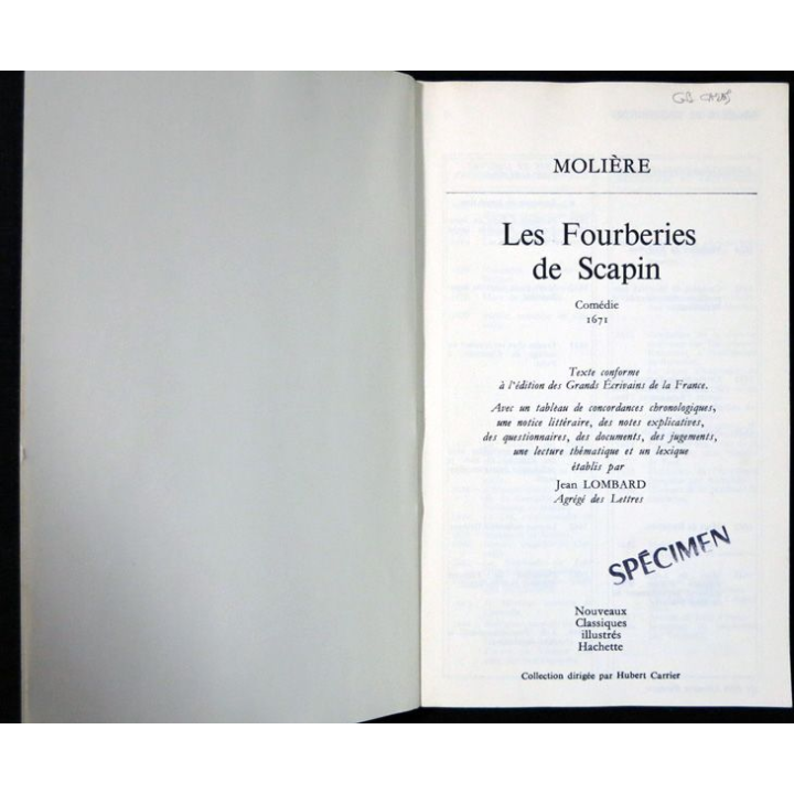 Molière : Les fourberies de Scapin aux Editions Nouveaux classiques illustrés Hachette